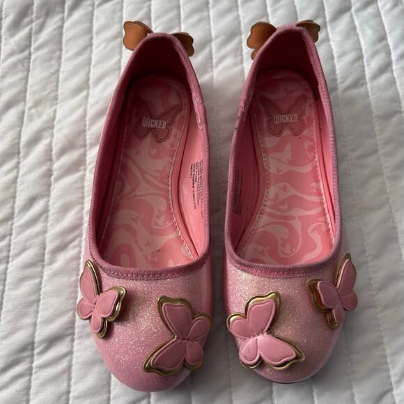 Wicked Pink Glitter Butterfly Flats – Girls Size 2 - Picture 1 of 6